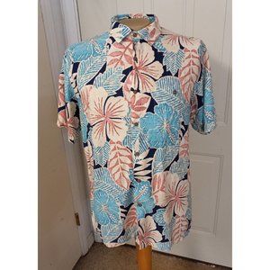 Arthouse Men's Short Sleeve Shirt 17" XL 100% Rayon Tropical Hawaiian Blue GUC